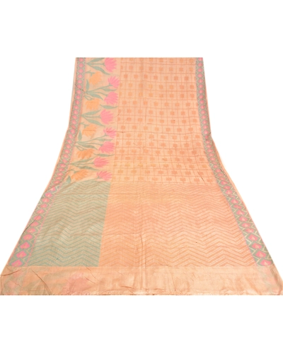 Sanskriti Vintage Cream Indian Sarees 100% Pure Silk Woven Sari Craft Fabric, PS-61355-Cream-Woven Work-Pure Silk-9