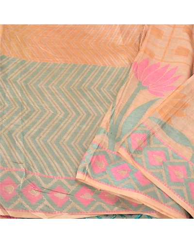 Sanskriti Vintage Cream Indian Sarees 100% Pure Silk Woven Sari Craft Fabric, PS-61355-Cream-Woven Work-Pure Silk-10
