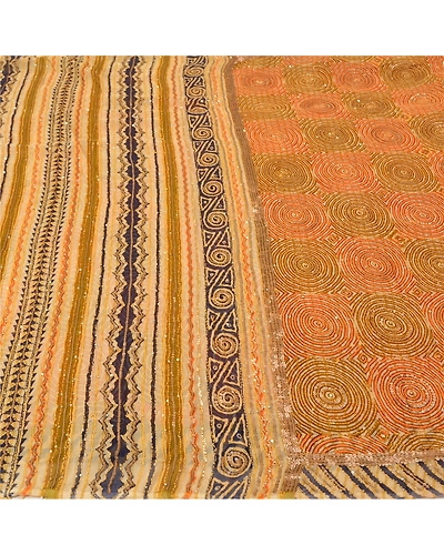 Sanskriti Vintage Indian Sarees Blend Georgette Hand Beaded Kantha Sari Fabric, PS-61361-Multi-Sequins Work-Blend Georgette-4