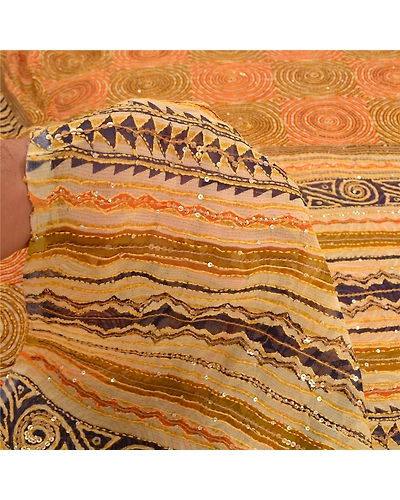 Sanskriti Vintage Indian Sarees Blend Georgette Hand Beaded Kantha Sari Fabric, PS-61361-Multi-Sequins Work-Blend Georgette-5