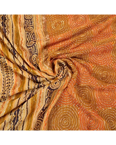 Sanskriti Vintage Indian Sarees Blend Georgette Hand Beaded Kantha Sari Fabric, PS-61361-Multi-Sequins Work-Blend Georgette-7