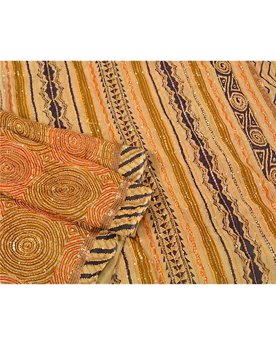 Sanskriti Vintage Indian Sarees Blend Georgette Hand Beaded Kantha Sari Fabric, PS-61361-Multi-Sequins Work-Blend Georgette-8
