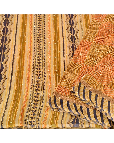Sanskriti Vintage Indian Sarees Blend Georgette Hand Beaded Kantha Sari Fabric, PS-61361-Multi-Sequins Work-Blend Georgette-10