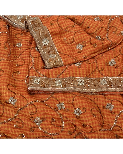 Sanskriti Vintage Orange Sarees Art Silk Hand Beaded Woven Sari Craft Fabric, PS-61363-Orange-Woven Work-Art Silk-2
