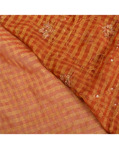 Sanskriti Vintage Orange Sarees Art Silk Hand Beaded Woven Sari Craft Fabric, PS-61363-Orange-Woven Work-Art Silk-3
