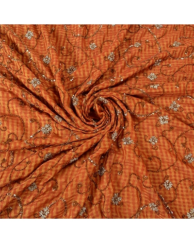 Sanskriti Vintage Orange Sarees Art Silk Hand Beaded Woven Sari Craft Fabric, PS-61363-Orange-Woven Work-Art Silk-7