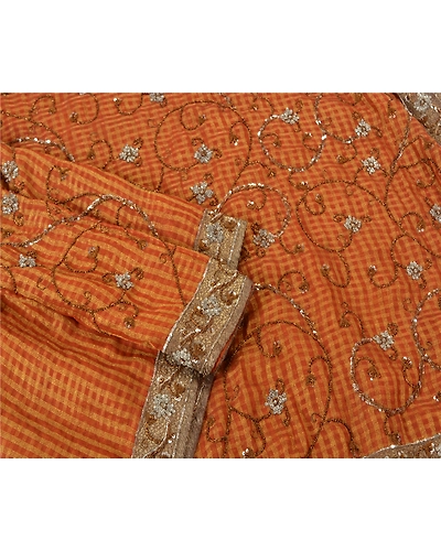 Sanskriti Vintage Orange Sarees Art Silk Hand Beaded Woven Sari Craft Fabric, PS-61363-Orange-Woven Work-Art Silk-8