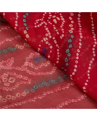 Sanskriti Vintage Sarees Pure Georgette Silk Hand Beaded Bandhani Sari Fabric, PS-61368-Dark Red-Bandhani Work-Pure Georgette Silk-3