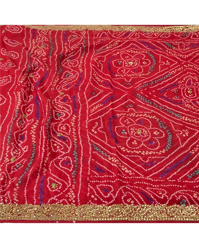 Sanskriti Vintage Sarees Pure Georgette Silk Hand Beaded Bandhani Sari Fabric, PS-61368-Dark Red-Bandhani Work-Pure Georgette Silk-4