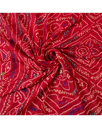 Sanskriti Vintage Sarees Pure Georgette Silk Hand Beaded Bandhani Sari Fabric, PS-61368-Dark Red-Bandhani Work-Pure Georgette Silk-7