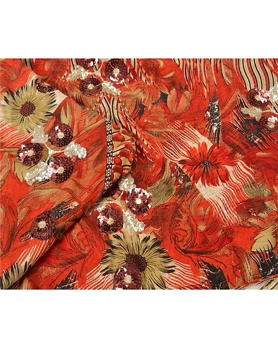 Sanskriti Vintage Orange Sarees Georgette Hand Beaded Premium Sari Fabric, PS-61373-Orange &amp; Ivory-Sequins Work-Georgette-2