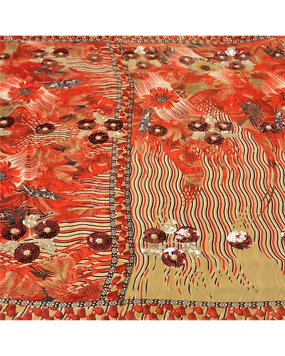 Sanskriti Vintage Orange Sarees Georgette Hand Beaded Premium Sari Fabric, PS-61373-Orange &amp; Ivory-Sequins Work-Georgette-4