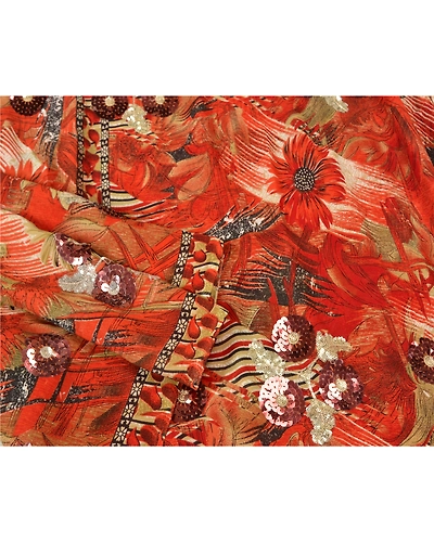 Sanskriti Vintage Orange Sarees Georgette Hand Beaded Premium Sari Fabric, PS-61373-Orange &amp; Ivory-Sequins Work-Georgette-8