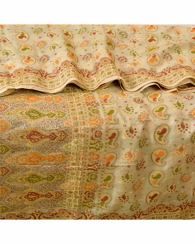 Sanskriti Vintage Ivory Sarees 100% Pure Silk Woven Premium Sari Craft Fabric, PS-61379-Ivory-Woven Work-Pure Silk-2