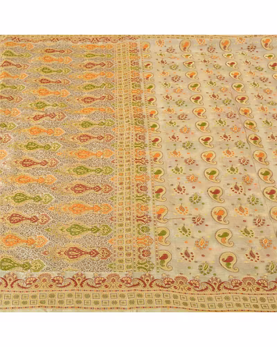 Sanskriti Vintage Ivory Sarees 100% Pure Silk Woven Premium Sari Craft Fabric, PS-61379-Ivory-Woven Work-Pure Silk-4