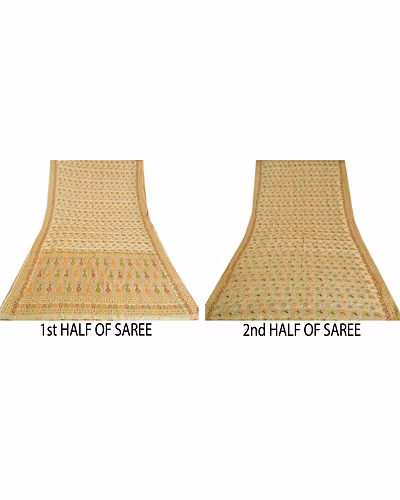 Sanskriti Vintage Ivory Sarees 100% Pure Silk Woven Premium Sari Craft Fabric, PS-61379-Ivory-Woven Work-Pure Silk-6