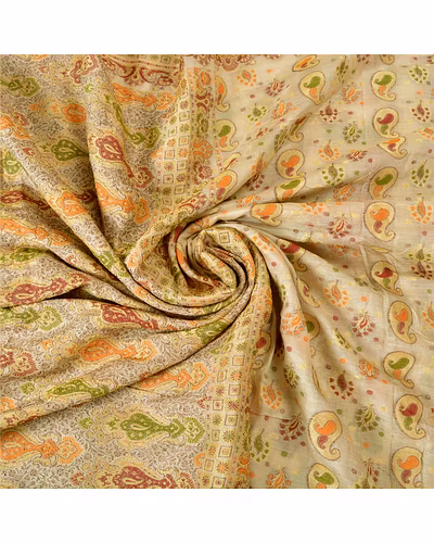 Sanskriti Vintage Ivory Sarees 100% Pure Silk Woven Premium Sari Craft Fabric, PS-61379-Ivory-Woven Work-Pure Silk-7