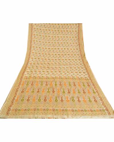 Sanskriti Vintage Ivory Sarees 100% Pure Silk Woven Premium Sari Craft Fabric, PS-61379-Ivory-Woven Work-Pure Silk-9