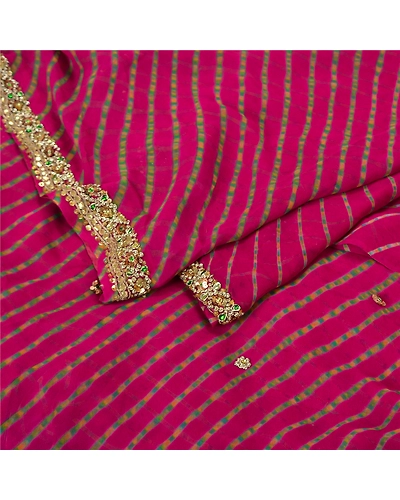 Sanskriti Vintage Leheria Sarees Pure Georgette Silk Hand Beaded Sari Fabric, PS-61390-Purple-Beaded Work-100% Pure Georgette Silk-2