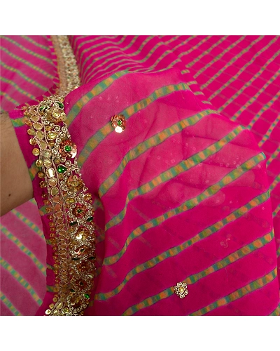 Sanskriti Vintage Leheria Sarees Pure Georgette Silk Hand Beaded Sari Fabric, PS-61390-Purple-Beaded Work-100% Pure Georgette Silk-5