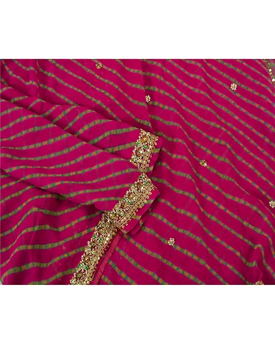 Sanskriti Vintage Leheria Sarees Pure Georgette Silk Hand Beaded Sari Fabric, PS-61390-Purple-Beaded Work-100% Pure Georgette Silk-8