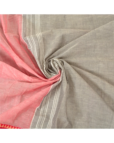 Sanskriti Vintage Grey Indian Sarees 100% Pure Cotton Woven Sari Craft Fabric, PS-61393-Grey &amp; Red-Woven Work-Pure Cotton-7