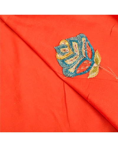 Sanskriti Vintage Orange Sarees Pure Silk Hand Beaded Premium Sari Craft Fabric, PS-61396-Orange-Zari Work-Pure Silk-3