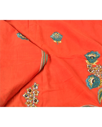 Sanskriti Vintage Orange Sarees Pure Silk Hand Beaded Premium Sari Craft Fabric, PS-61396-Orange-Zari Work-Pure Silk-10