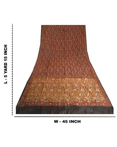 Sanskriti Vintage Brown Sarees 100% Pure Silk Woven Premium Sari Craft Fabric, PS-61398-Brown &amp; Black-Woven Work-Pure Silk-1