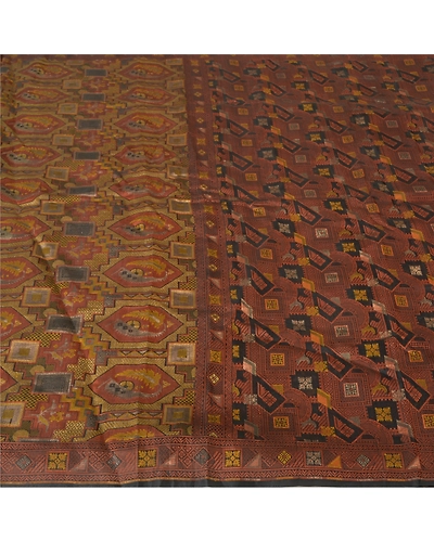 Sanskriti Vintage Brown Sarees 100% Pure Silk Woven Premium Sari Craft Fabric, PS-61398-Brown &amp; Black-Woven Work-Pure Silk-4