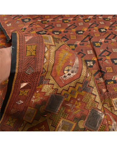 Sanskriti Vintage Brown Sarees 100% Pure Silk Woven Premium Sari Craft Fabric, PS-61398-Brown &amp; Black-Woven Work-Pure Silk-5