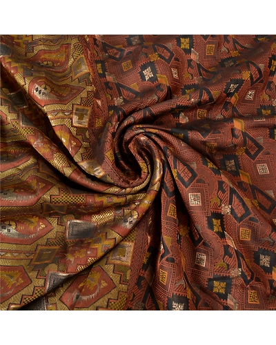 Sanskriti Vintage Brown Sarees 100% Pure Silk Woven Premium Sari Craft Fabric, PS-61398-Brown &amp; Black-Woven Work-Pure Silk-7