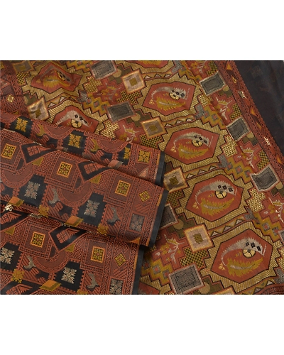 Sanskriti Vintage Brown Sarees 100% Pure Silk Woven Premium Sari Craft Fabric, PS-61398-Brown &amp; Black-Woven Work-Pure Silk-8