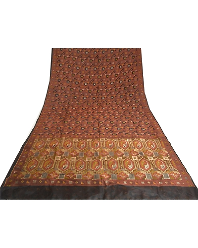 Sanskriti Vintage Brown Sarees 100% Pure Silk Woven Premium Sari Craft Fabric, PS-61398-Brown &amp; Black-Woven Work-Pure Silk-9