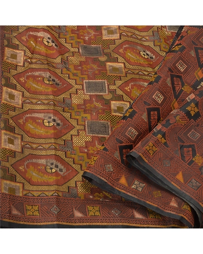 Sanskriti Vintage Brown Sarees 100% Pure Silk Woven Premium Sari Craft Fabric, PS-61398-Brown &amp; Black-Woven Work-Pure Silk-10