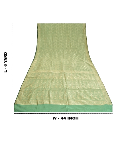 Sanskriti Vintage Green Sarees Blend Silk Woven Cultural Sari Craft 5 Yd Fabric, PS-61411-Green-Woven Work-Blend Silk-1