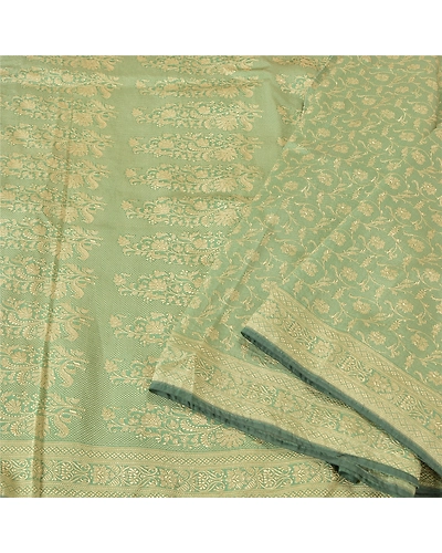 Sanskriti Vintage Green Sarees Blend Silk Woven Cultural Sari Craft 5 Yd Fabric, PS-61411-Green-Woven Work-Blend Silk-2