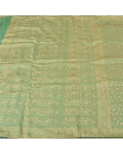 Sanskriti Vintage Green Sarees Blend Silk Woven Cultural Sari Craft 5 Yd Fabric, PS-61411-Green-Woven Work-Blend Silk-4