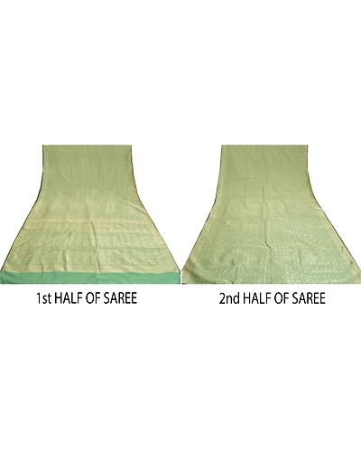 Sanskriti Vintage Green Sarees Blend Silk Woven Cultural Sari Craft 5 Yd Fabric, PS-61411-Green-Woven Work-Blend Silk-6