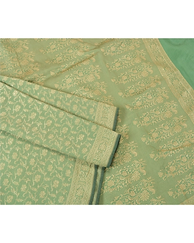 Sanskriti Vintage Green Sarees Blend Silk Woven Cultural Sari Craft 5 Yd Fabric, PS-61411-Green-Woven Work-Blend Silk-8