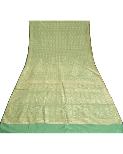 Sanskriti Vintage Green Sarees Blend Silk Woven Cultural Sari Craft 5 Yd Fabric, PS-61411-Green-Woven Work-Blend Silk-9