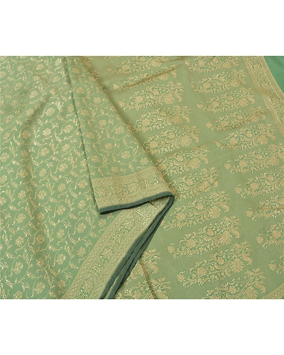 Sanskriti Vintage Green Sarees Blend Silk Woven Cultural Sari Craft 5 Yd Fabric, PS-61411-Green-Woven Work-Blend Silk-10