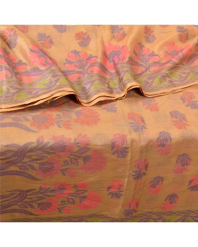 Sanskriti Vintage Peach Sarees Pure Silk Hand-Woven Premium Sari Craft Fabric, PS-61417-Peach-Woven Work-Pure Silk-2