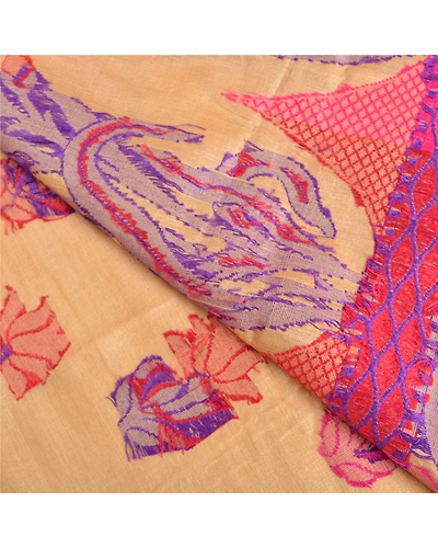 Sanskriti Vintage Peach Sarees Pure Silk Hand-Woven Premium Sari Craft Fabric, PS-61417-Peach-Woven Work-Pure Silk-3