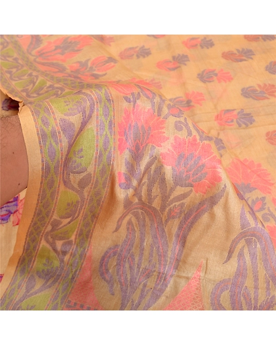 Sanskriti Vintage Peach Sarees Pure Silk Hand-Woven Premium Sari Craft Fabric, PS-61417-Peach-Woven Work-Pure Silk-5