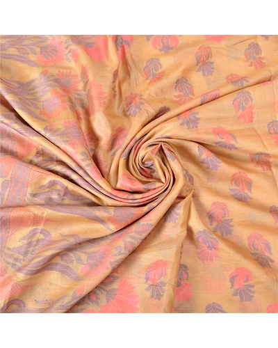 Sanskriti Vintage Peach Sarees Pure Silk Hand-Woven Premium Sari Craft Fabric, PS-61417-Peach-Woven Work-Pure Silk-7