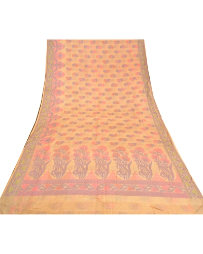 Sanskriti Vintage Peach Sarees Pure Silk Hand-Woven Premium Sari Craft Fabric, PS-61417-Peach-Woven Work-Pure Silk-9