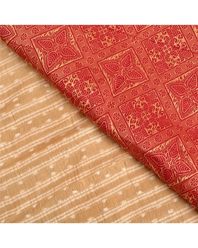 Sanskriti Vintage Cream Sarees 100% Pure Silk Woven Premium Sari Craft Fabric, PS-61421-Dark Red &amp; Cream-Woven Work-Pure Silk-3