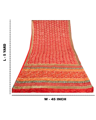 Sanskriti Vintage Bollywood Sarees Pure Georgette Silk Embroidered Sari Fabric, PS-61437-Red-Sequins Work-Pure Georgette Silk-1