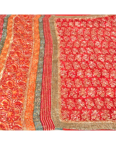 Sanskriti Vintage Bollywood Sarees Pure Georgette Silk Embroidered Sari Fabric, PS-61437-Red-Sequins Work-Pure Georgette Silk-3